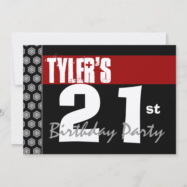 Invitation 21e Anniversaire Moderne Pour Lui Rouge Blanc Noir (Devant)