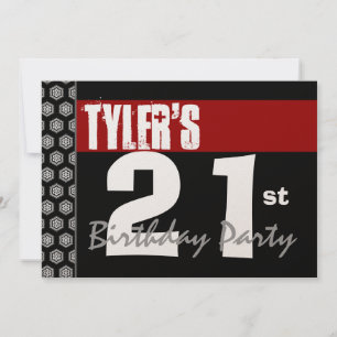 Invitation 21e Anniversaire Moderne Pour Lui Rouge Blanc Noir