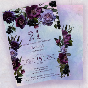 Invitation 21e anniversaire Moody Purple Gothic Flower