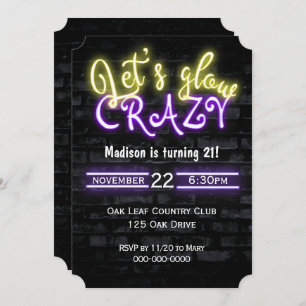 Invitation 21e anniversaire Neon Llow Sign on Brick Wall