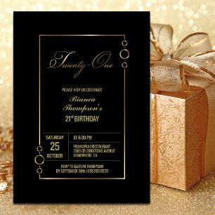 Invitation 21e anniversaire Noir avec Gold Frame Party