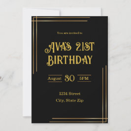 Invitation 21e anniversaire - Noir & Or | Élégant