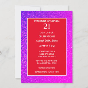 Invitation 21e anniversaire Orange rose violet Parties scinti