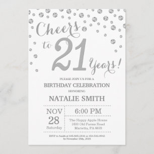 Invitation 21e anniversaire Parties scintillant d'argent Invi