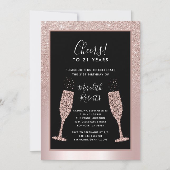 Invitation 21e Anniversaire Parties scintillant de Blush Cham (Devant)