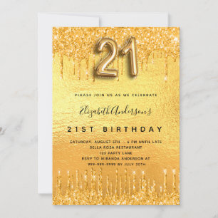 Invitation 21e anniversaire parties scintillant or gouttes