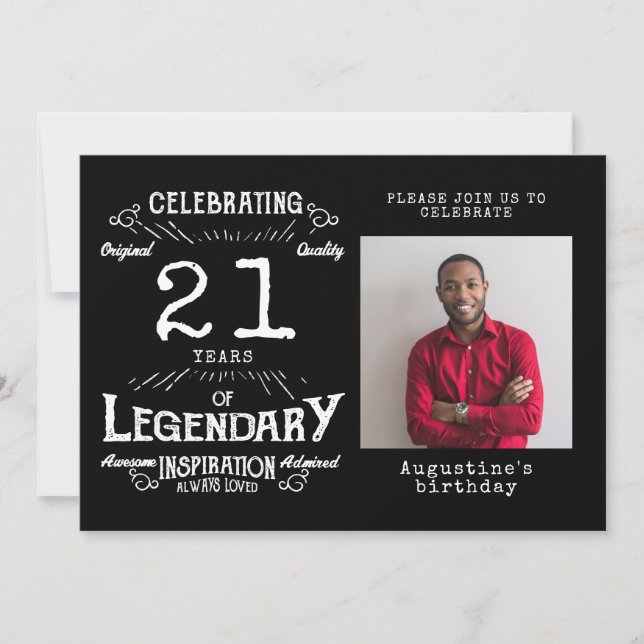 Invitation 21e anniversaire photo noir Vintage (Devant)