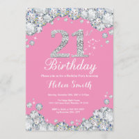 Invitation 21e anniversaire Pink and Silver Diamon