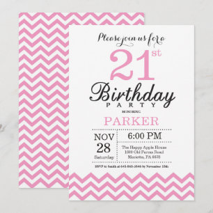 Invitation 21e anniversaire Pink Chevron