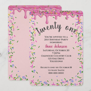 Invitation 21e Anniversaire Pink Icing Et Sprinkles