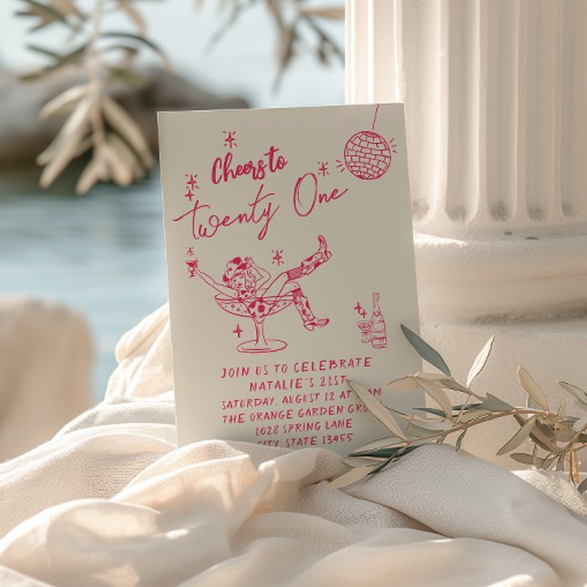 Invitation 21e Anniversaire Plaisanterie Côtière Rose (Créateur téléchargé)