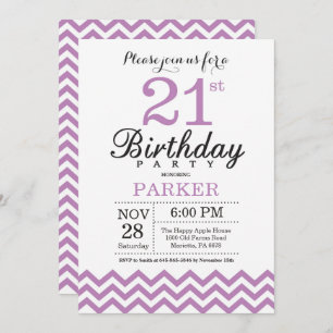 Invitation 21e anniversaire Purple Chevron