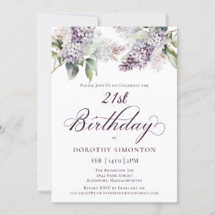 Invitation 21e anniversaire Purple Spring Lilac Fleur