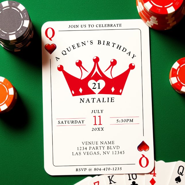 Invitation 21e anniversaire Queen of Hearts Casino Poker Card (21st Birthday Queen of Hearts Casino Poker Card
)