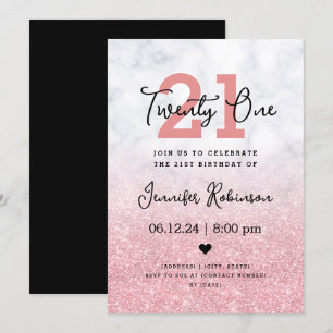 Invitation 21e Anniversaire Rose Gold Parties scintillant Mar