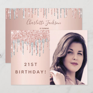 Invitation 21e anniversaire rose or parties scintillant photo