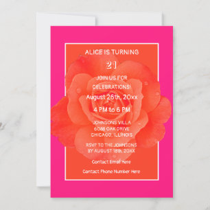 Invitation 21e Anniversaire Rose Orange Floral Rose moderne