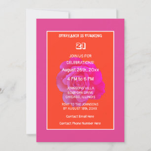Invitation 21e Anniversaire Rose rose orange Floral Simple mi