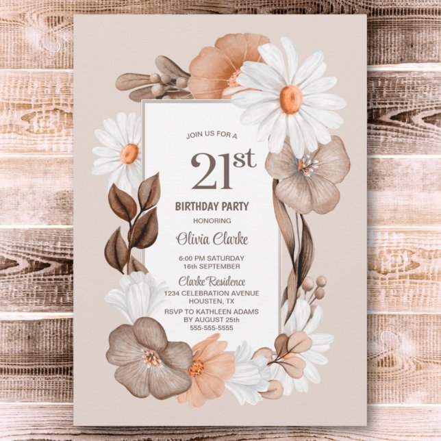 Invitation 21e anniversaire Rustic Boho Floral Party (Créateur téléchargé)