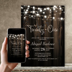 Invitation 21e anniversaire Rustic Wood Party