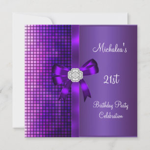 Invitation 21e Anniversaire Séquins de Diamant Violet Bow