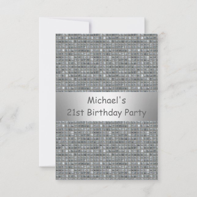 Invitation 21e anniversaire Silver Grey Marle Motif de carrea (Devant)