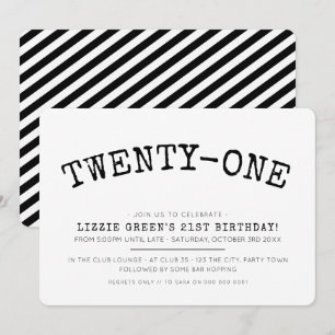Invitation 21E anniversaire simple moderne minimaliste noir
