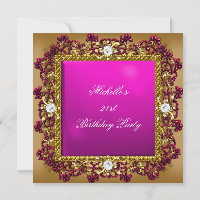 Invitation 21e Anniversaire Soirée Pink Gold Diamond Jewel 3 (Devant)