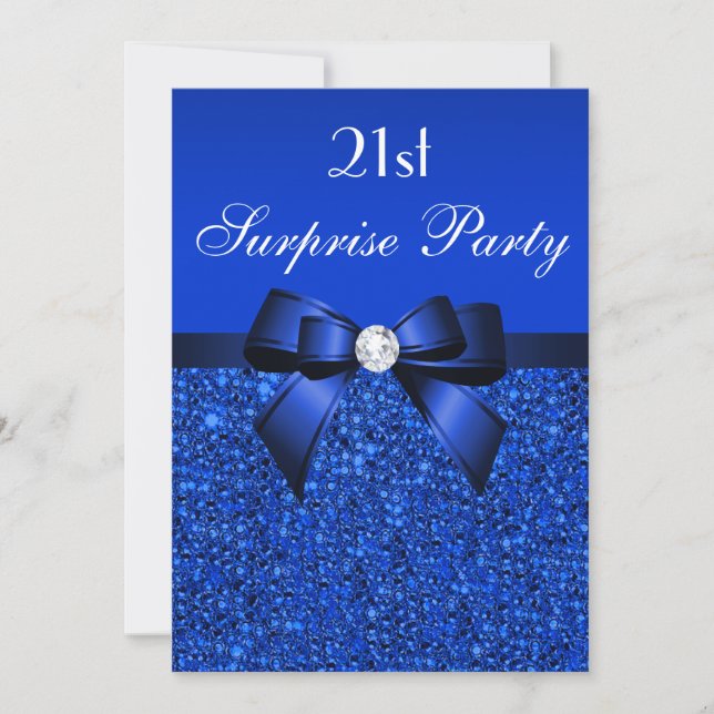 Invitation 21e Anniversaire Surprise Séquins Bleus Royaux et  (Devant)