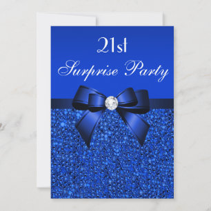 Invitation 21e Anniversaire Surprise Séquins Bleus Royaux et 
