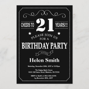 Invitation 21e anniversaire Tableau noir et blanc