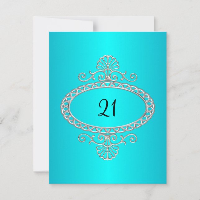 Invitation 21e anniversaire Turquoise & Silver Metal (Devant)