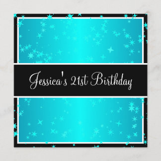 Invitation 21e Anniversaire Turquoise Stars Black & White