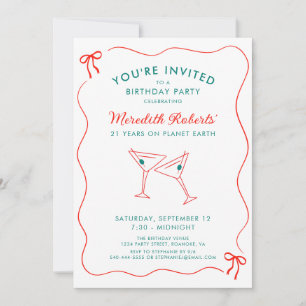 Invitation 21e anniversaire Wavy Border avec Bows Party