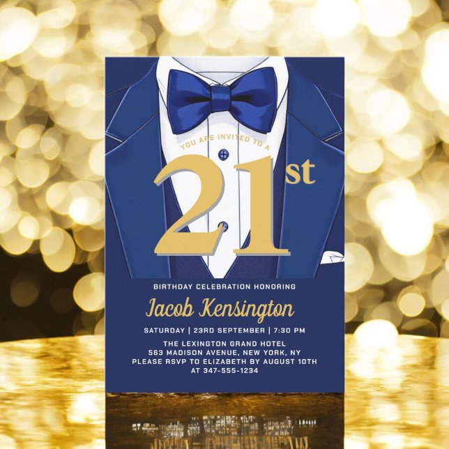 Invitation 21e événement d'anniversaire de Navy Blue and Gold (Créateur téléchargé)