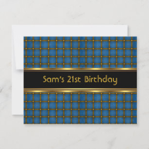 Invitation 21e fête d'anniversaire Black Blue Gold Mans