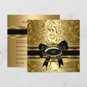 Invitation 21e fête d'anniversaire Black Gold Floral 2