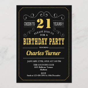 Invitation 21e fête d'anniversaire - Black Gold White
