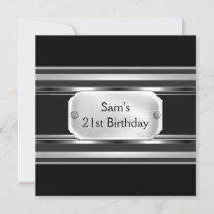 Invitation 21e fête d'anniversaire Black Metal Silver Mans Me