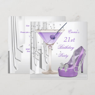 Invitation 21e fête d'anniversaire Blanc Lilac Martini Pearl 