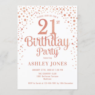 Invitation 21e fête d'anniversaire - Blanc & Rose Gold