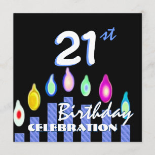 Invitation 21e fête d'anniversaire Chandelles rayées bleues R