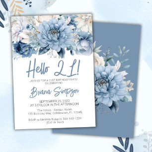 Invitation 21e fête d'anniversaire Dusty Blue Floral