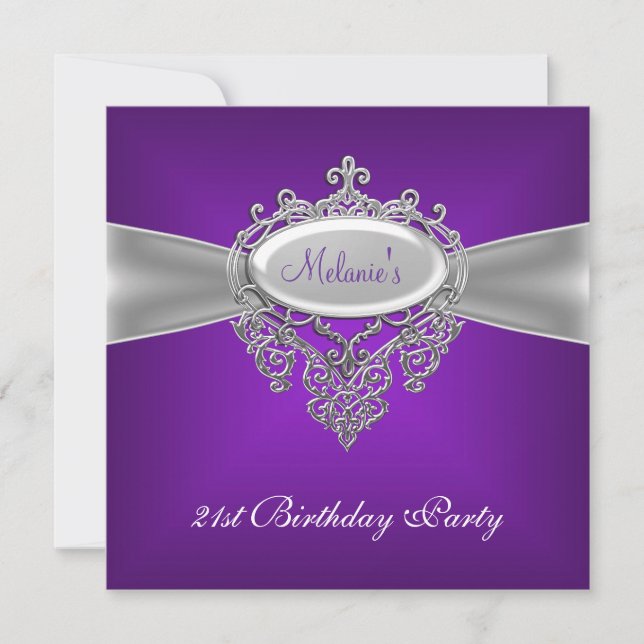 Invitation 21e fête d'anniversaire Elegant Purple Silver (Devant)