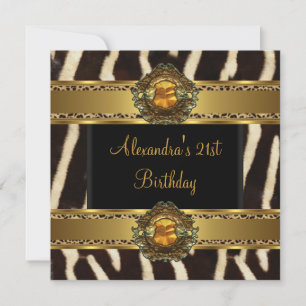 Invitation 21e fête d'anniversaire Exotic Wild Black Gold