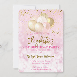 Invitation 21e fête d'anniversaire Glamour rose