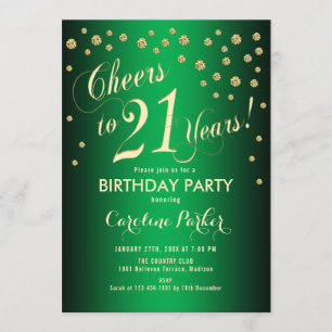 Invitation 21e fête d'anniversaire - Gold Green