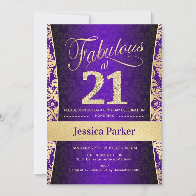 Invitation 21e fête d'anniversaire - Gold Purple (Devant)