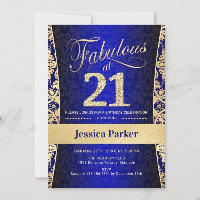 Invitation 21e fête d'anniversaire - Gold Royal Blue (Devant)