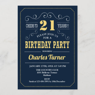 Invitation 21e fête d'anniversaire - Marine Gold